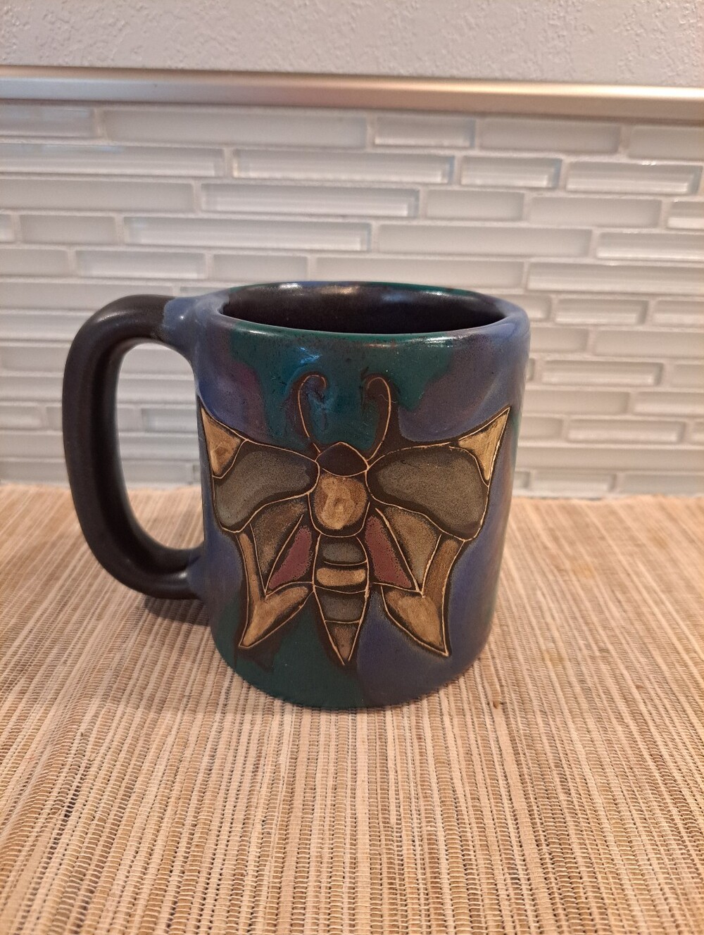 2 MARA Coffee Cup Butterfly & Owl Mug DESIGN BY MARA Mexico Pottery 16 Oz Heavy - Picture 3 of 8